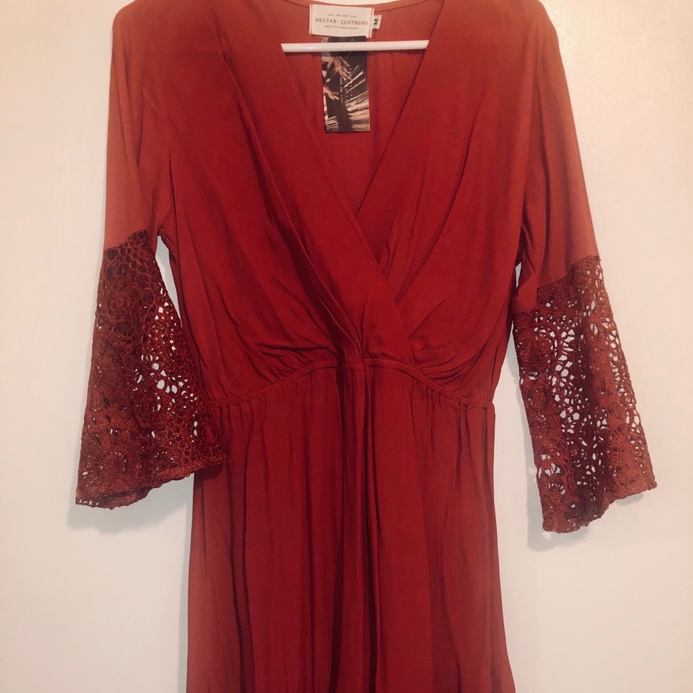 Boho Lace Bell Sleeve Mini Dress
